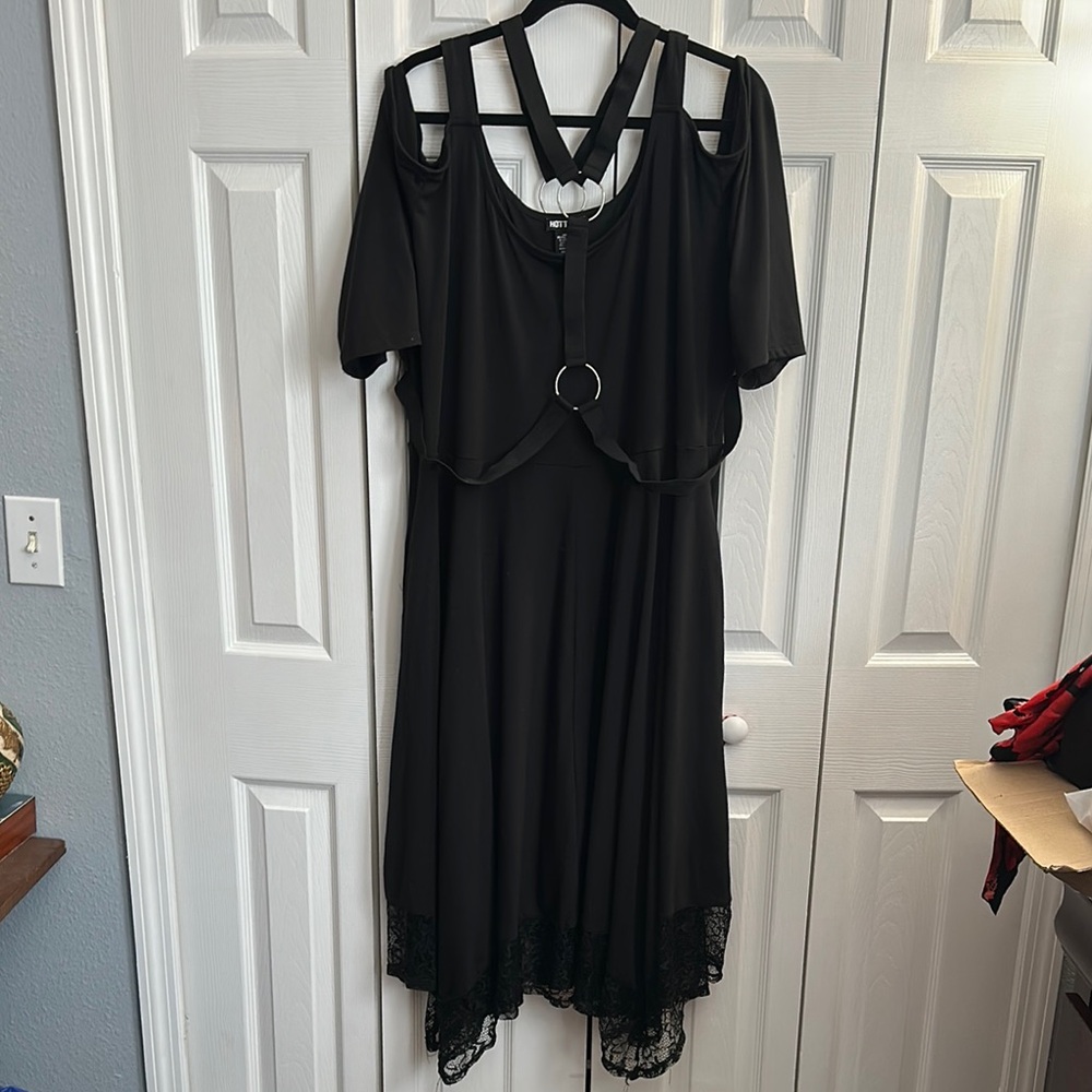 Hot Topic Gothic Black Harness Dress with Lace Trim
